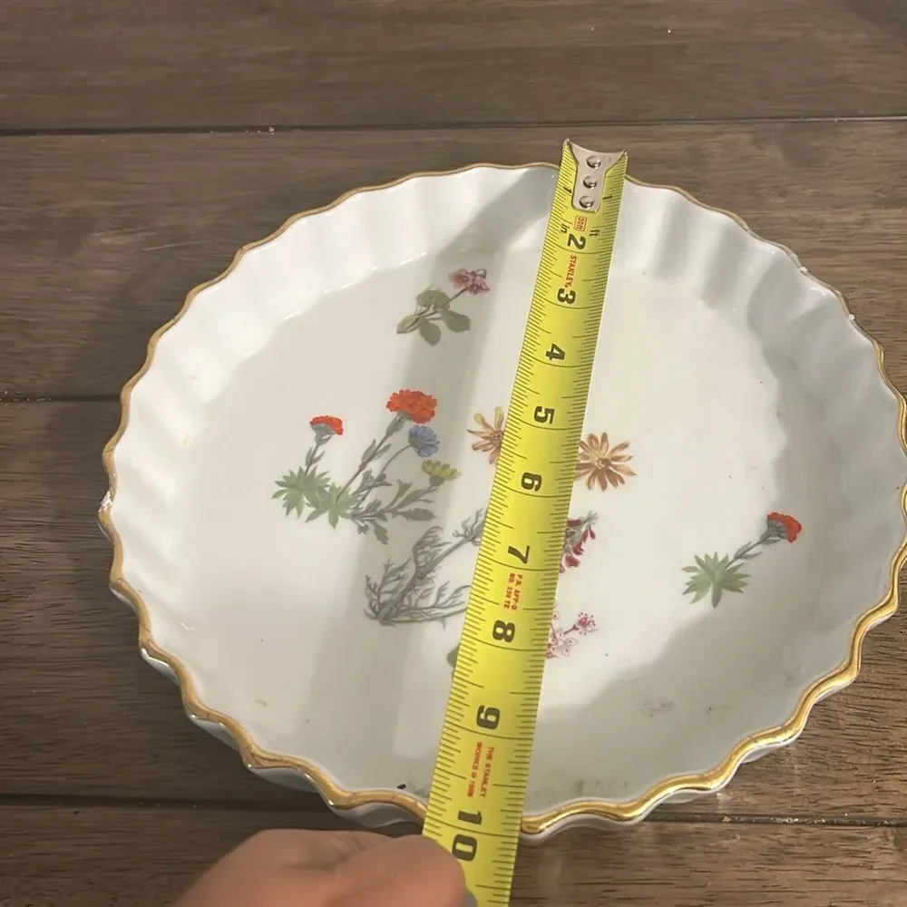 Lourioux France LE FAUNE soufle bowl wildflowers gold trim
